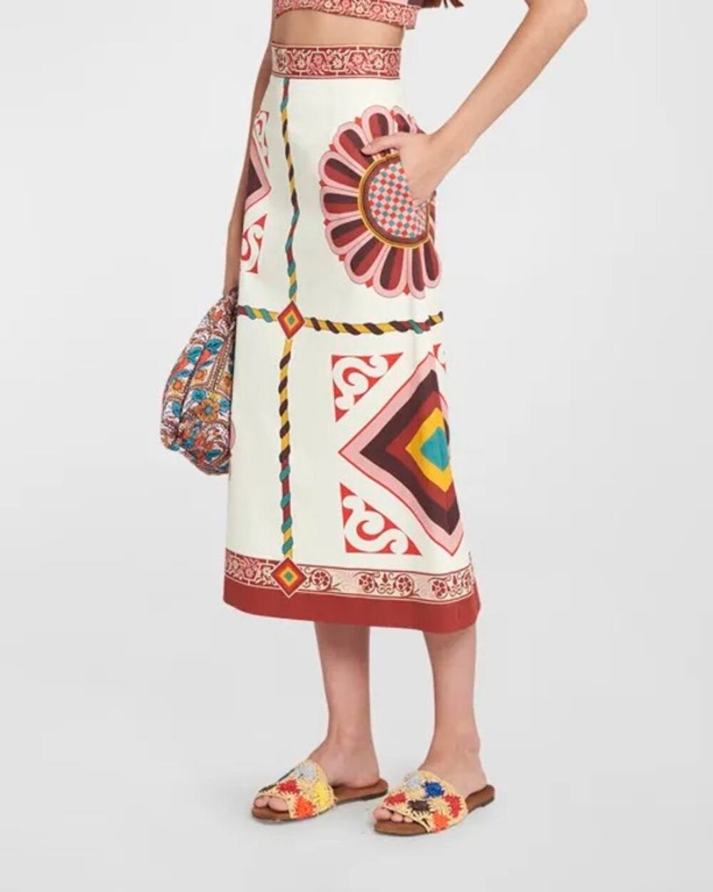 La DoubleJ Baia Skirt in Macro Tiles Placed White Midi XS